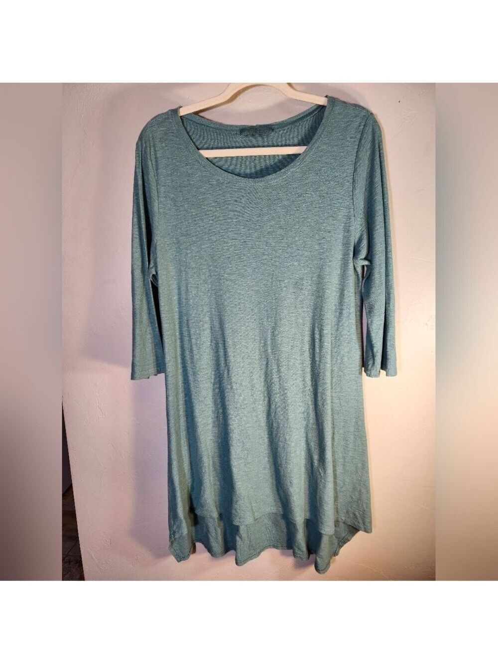 Cut Loose 3/4 Sleeve Teal Boho Dress/Tunic Cotton Linen Blend Sz M